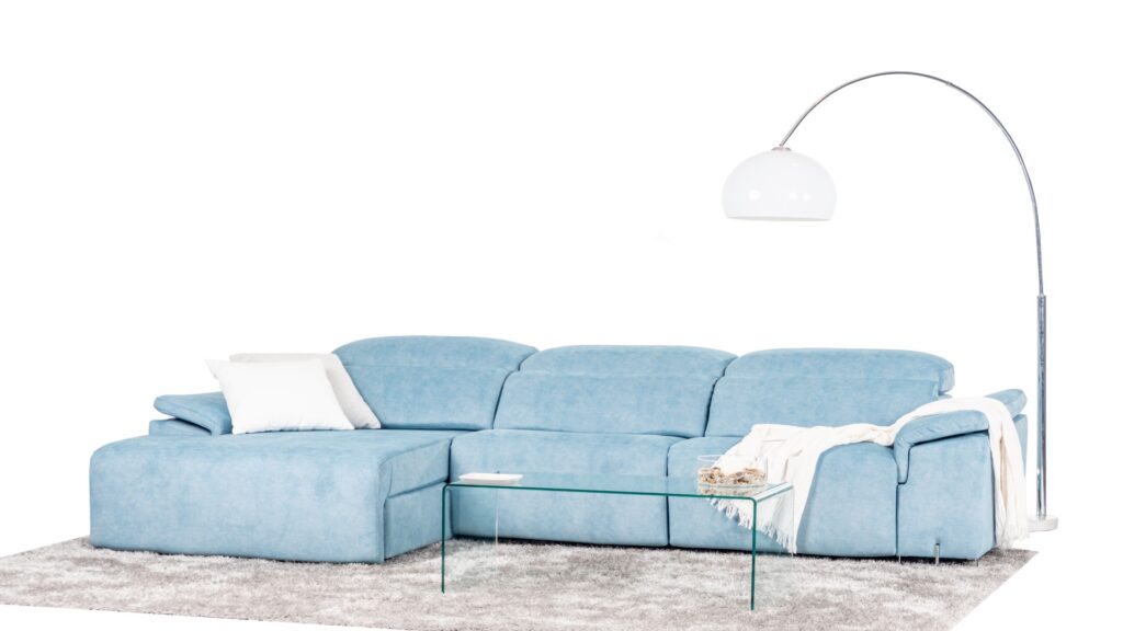 Sofá Chaiselongue azul Gandini composición decoración unikahome